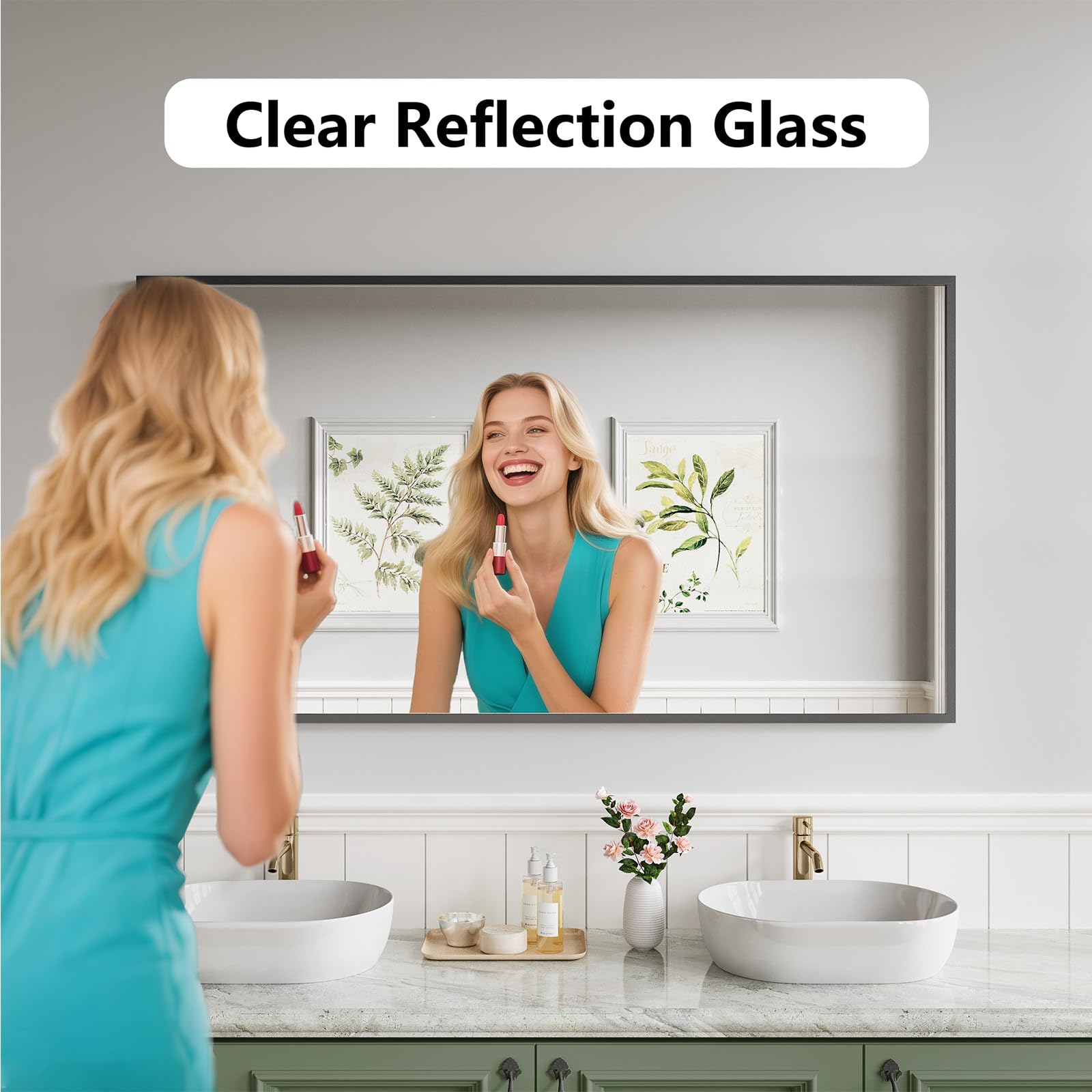 30x55 Matte Black Rectangle Bathroom Mirror