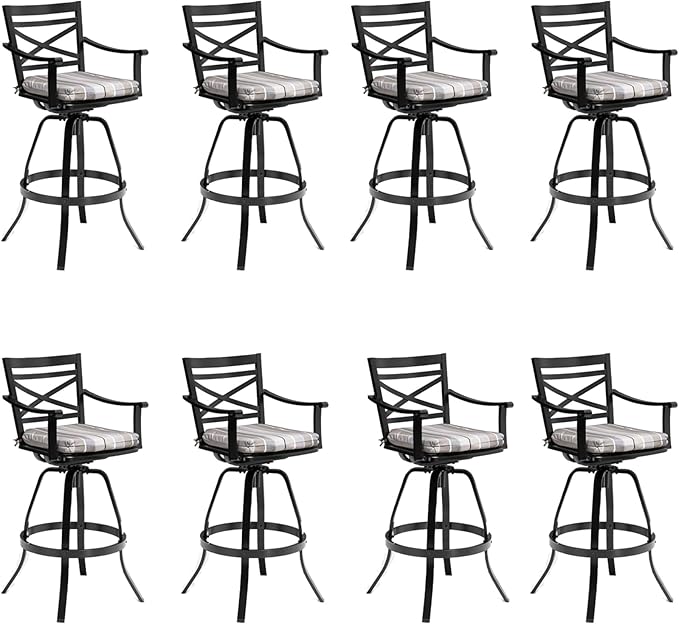 Sunbrella Outdoor Bar Stools Set of 4-30" H Aluminum Swivel Patio Bar Height Bar Stools
