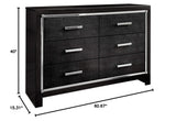 Kaydell Glam 6 Drawer Dresser with Faux Alligator Panels & Chrome-Tone Accents, Black