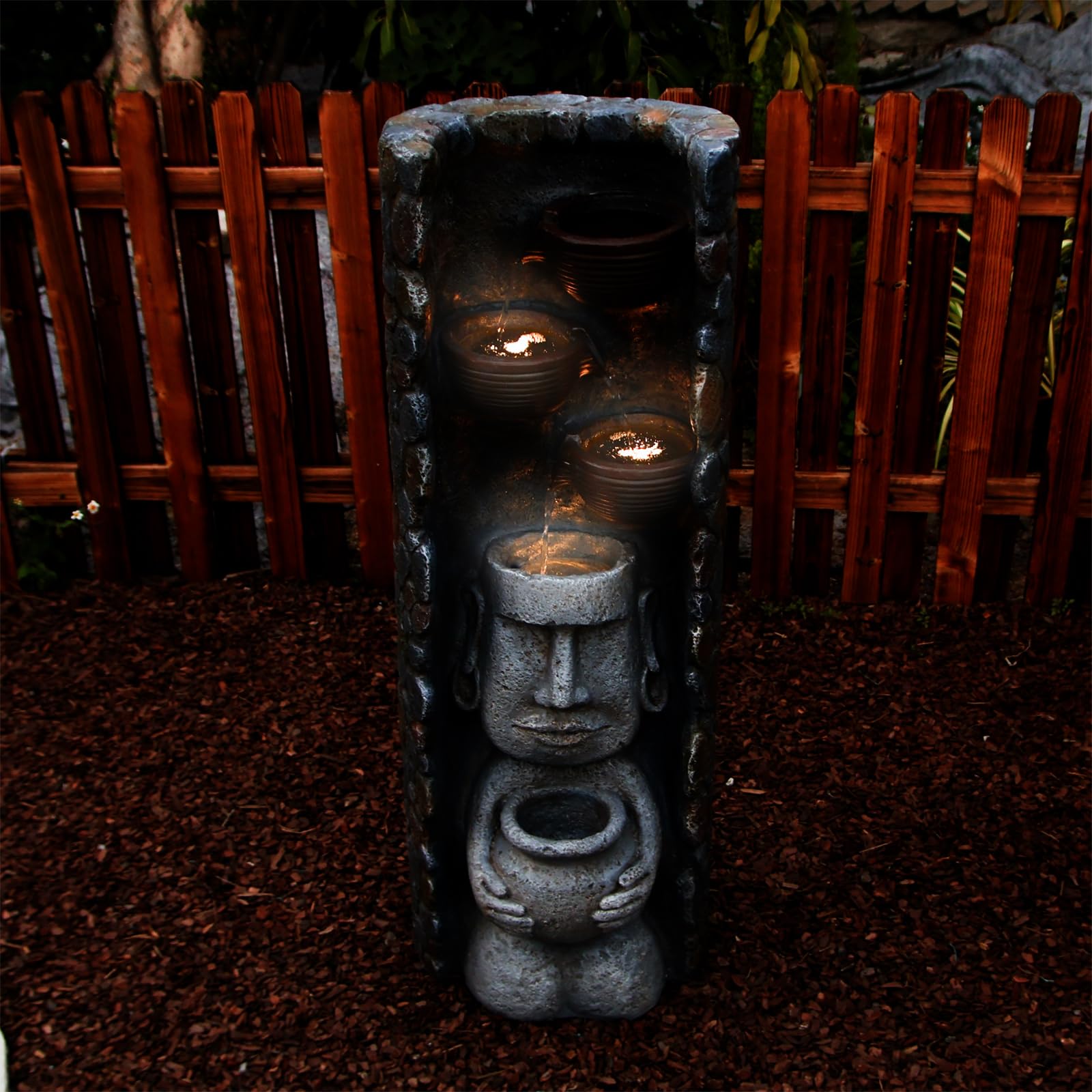 Fountain Outdoor Indoor Zen Statue Garden Fountains Waterfall Curved Faux Slate Water