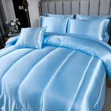 Silk Like Blue Comforter Set with Sheet Set Queen 8 Pieces Satin Bedding