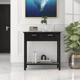 Console Table with Storage, Wooden Small Entryway Table with 2 Drawers, Open Storage