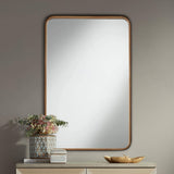 Uttermost Rounded Corner Rectangular Vanity Decorative Wall Mirror Modern Rustic Gold Black Iron Frame Beveled Edge 24" Wide for Bathroom Bedroom Living Room Home House Office Entryway
