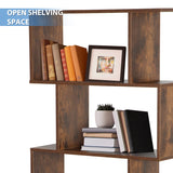 6-Tier Bookshelf, S-Shaped Bookcase Storage Organizer, Modern Freestanding Industrial Display Shelf Unit, Wooden Decorative Room Divider for Living Room Bedroom, Home Office