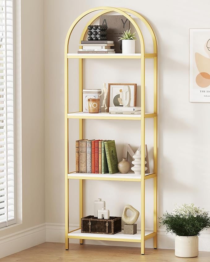 Bookshelf, Ladder Shelf 5-Tier Bookcase for Bedroom, Industrial Book Shelves Storage Rack