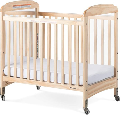 Serenity Compact Clearview Daycare Baby Crib, Fixed Side, Durable Wood Construction