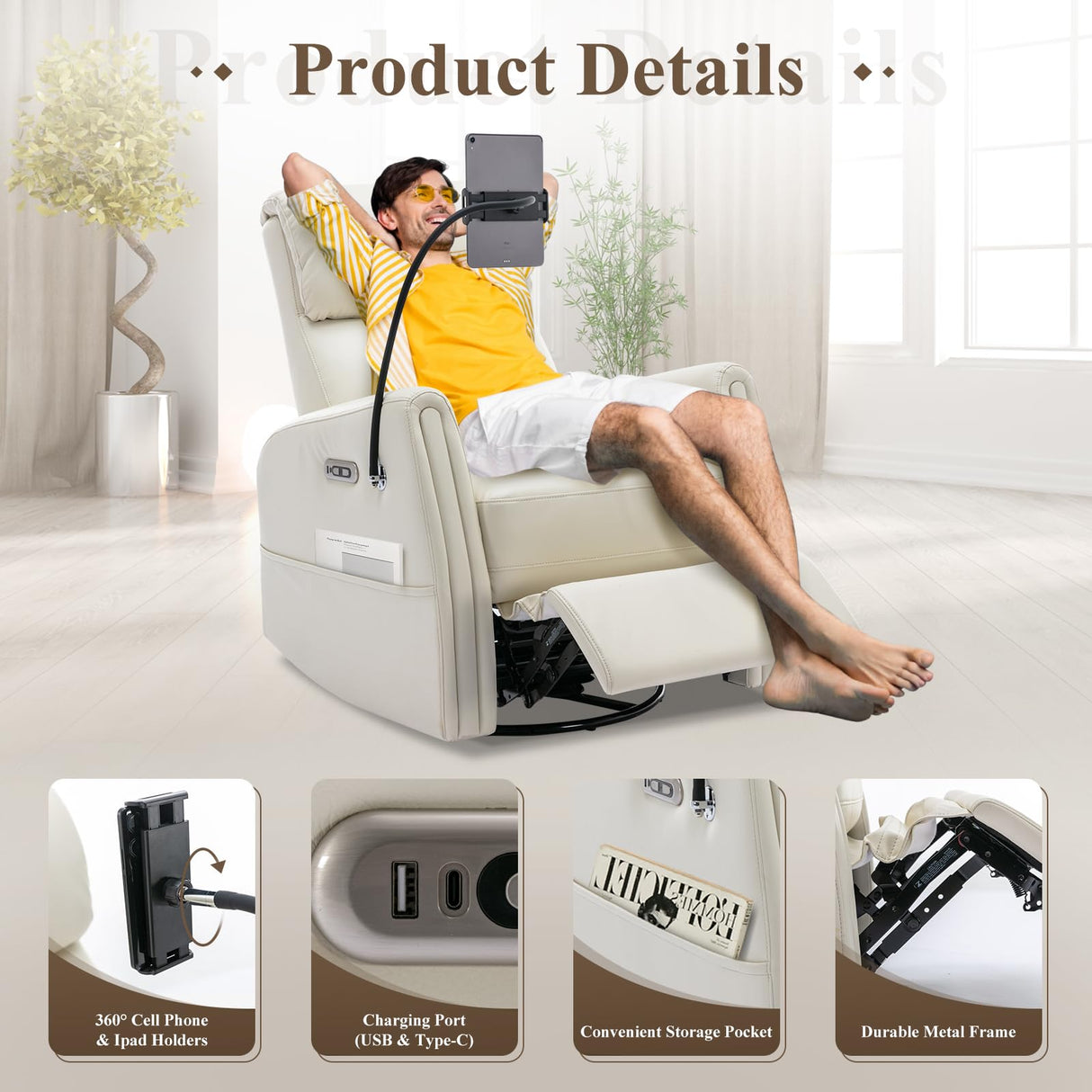 270° Power Swivel Glider Recliner Chair with Removable Mobile