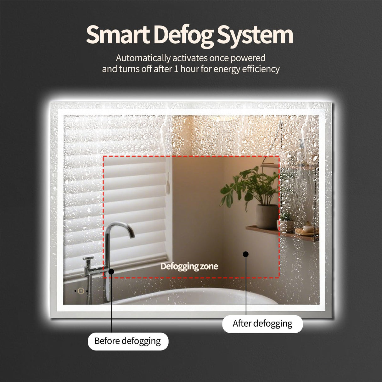 32x40 LED Bathroom Mirror with Hand Wave Sensor - Dimmable Anti-Fog Wall Mount