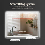 32x40 LED Bathroom Mirror with Hand Wave Sensor - Dimmable Anti-Fog Wall Mount