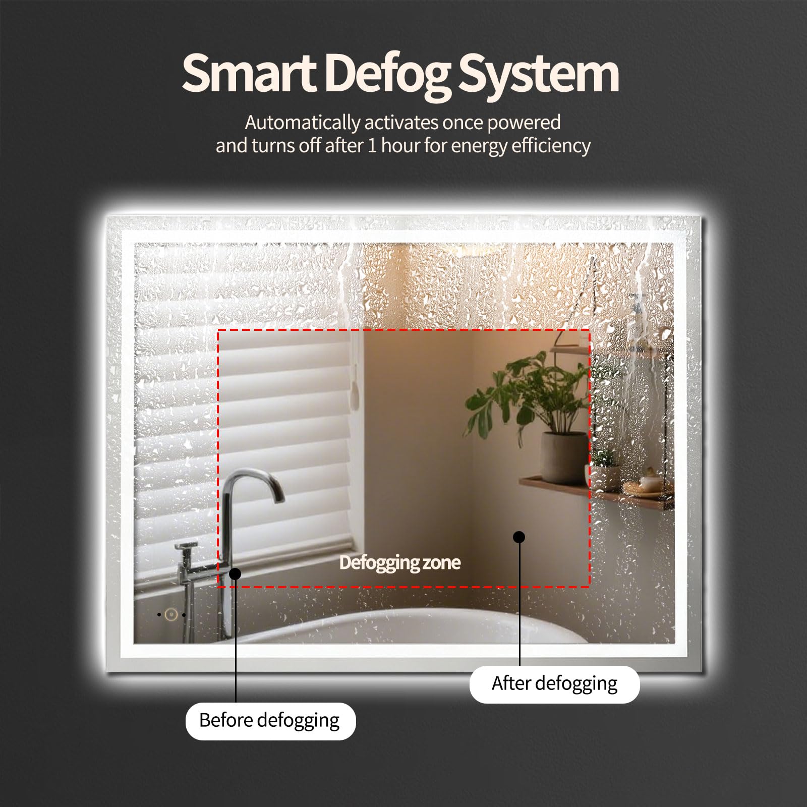 32x40 LED Bathroom Mirror with Hand Wave Sensor - Dimmable Anti-Fog Wall Mount