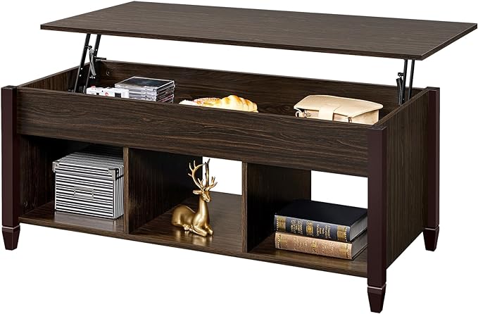 Coffee Table, Lift Top Coffee Table w/Hidden Storage Compartment & Lower 3 Cube Open