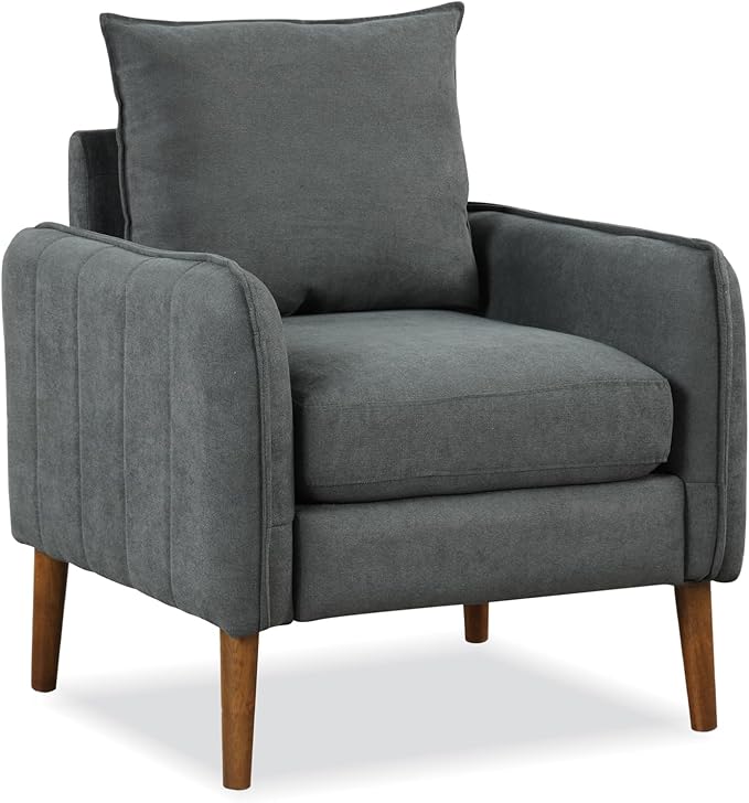 Modern Mid-Century Accent Chair- Fabric Upholstered Accent Arm Chair Chair for Bedroom, Grey