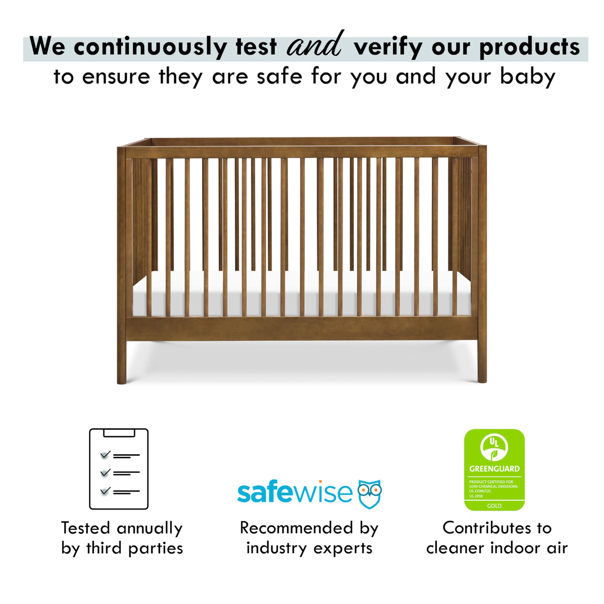 Birdie 3-in-1 Convertible Crib, Walnut, Easy Assemble, Greenguard Gold Certified