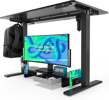 Electric Standing Desk with Drawer and Monitor Stand, Height Adjustable