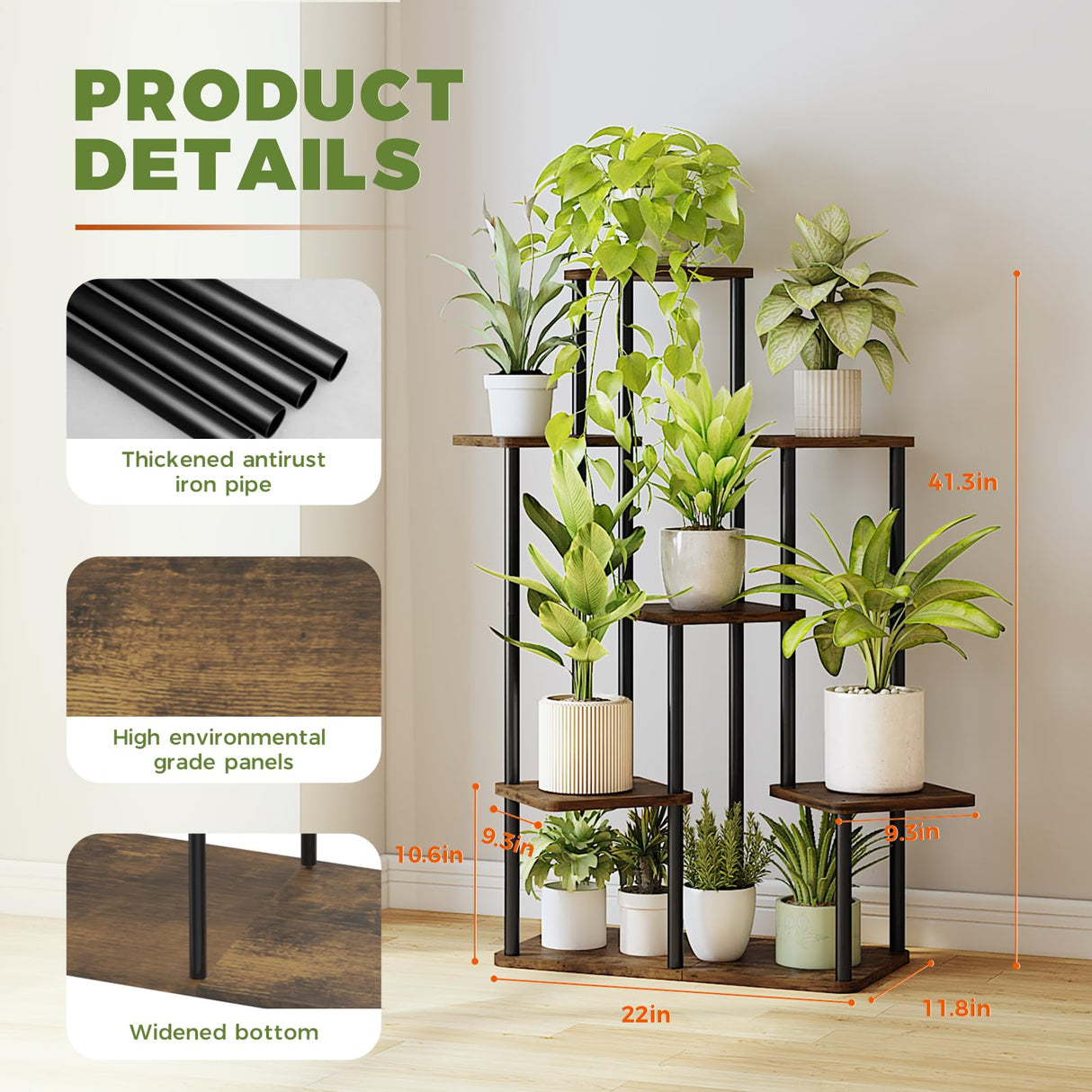 Large Plant Stand Indoor, Tall Metal Plant Shelf for Multiple Plants