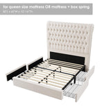 Queen Upholstered Bed Frame with Storage - 54" Tufted Headboard