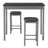 Faux Marble Three Piece Tavern Set, Grey and Black