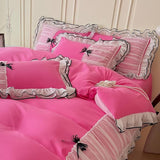 White Duvet Cover Full Size, Ruffle Beddding Set with Bowtie