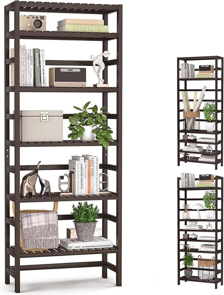 Bookshelf, 6-Tier Bamboo Adjustable 63.4” Tall Bookcase Book Shelf