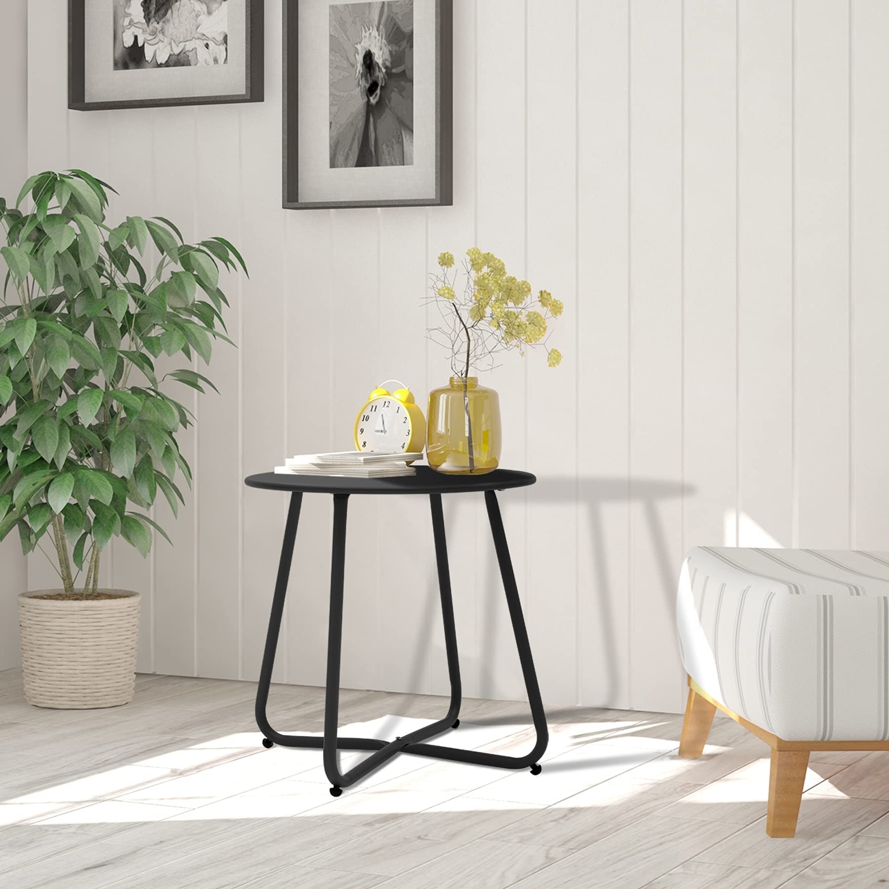 Meluvici Patio Small Side Table Waterproof Round Metal Steel Weather Resistant Portable Outdoor and Indoor End Table for Garden Balcony Yard, Black - Bircata