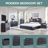 Aitjunz 25" Tall Modern Nightstand with Charging Station, 23.6'' Wide Wood Bedside Table w/2 Storage Drawers, Large Mid Century End Table for Bedroom, Living Room, Curved Profile Design, Black