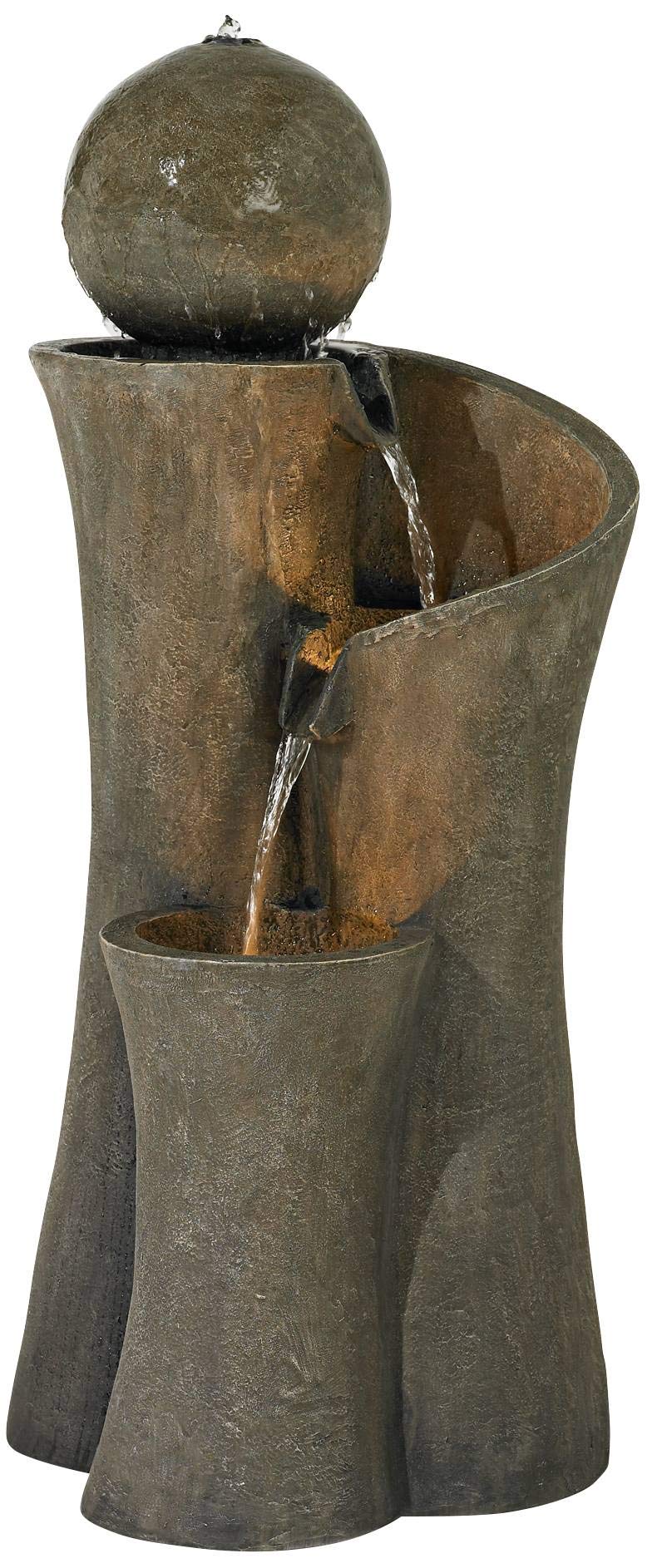 Modern Sphere Curve Zen Outdoor Floor Bubbler Water Fountain 39 1/2" High with LED Light