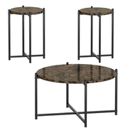 Coffee Table Set of 3, TableSet with Marble Tabletop and Metal Frame