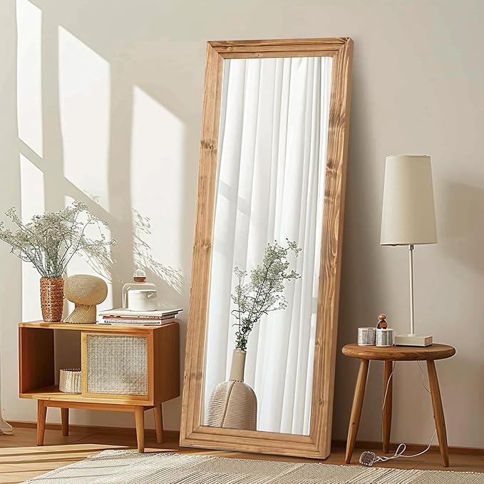 Full Length Mirror 65"x24" Solid Wood Frame Floor Large Mirror for Living