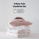5-Piece Kids Bed-in-a-Bag Set - Jacquard Microfiber Comforter, Sheets & Pillowcases - Pink Tufted Twin