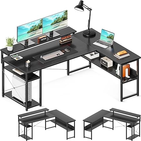 Corner Computer Desk, 61" Reversible L Shaped Desk