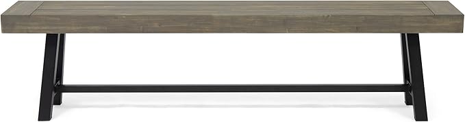 Outdoor Acacia Wood Bench, Sandblast Light Gray Wash