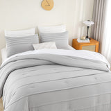 Grey Queen Comforter Set - 3 Pieces Pinch Pleat Bed Set, Down Alternative Bedding Sets