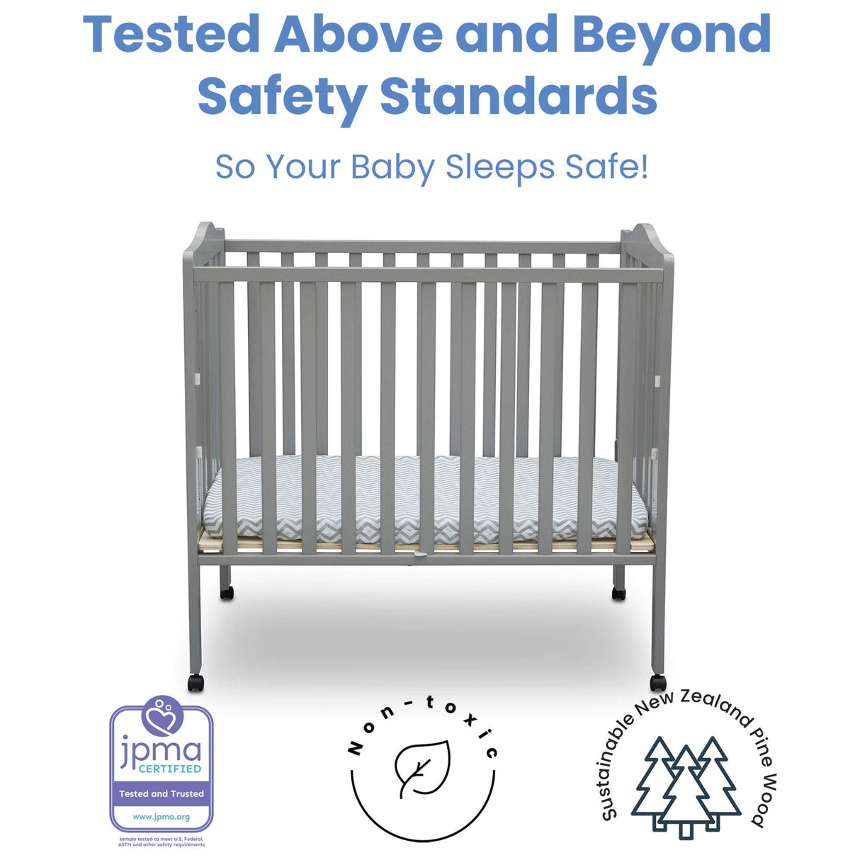 Folding Portable Mini Baby Crib with 1.5-inch Mattress - Greenguard Gold Certified, Grey