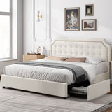 Upholstered Queen Bed Frame with 4 Storage Drawers, Platform Bed Frame with Curved