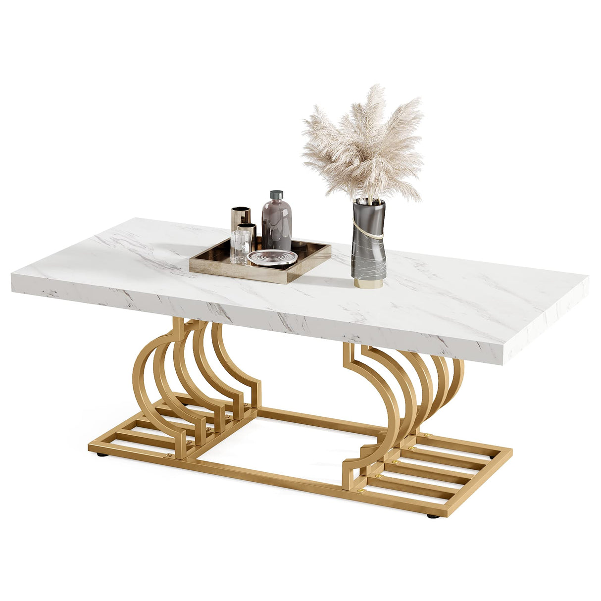 47 Inch Modern Coffee Table, Faux Marble Cocktail Table Center Table Tea Table