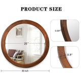 Round Mirrors 30 Inch,Wood Vanity Wall Rustic Mirror with Walnut Frame, Wooden Mirror