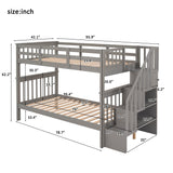 Twin Bunk Beds, Twin Over Twin Bunk Bed with Stairs and Storage, Low Bunk Beds Twin