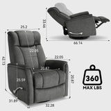 Susalt 360° Swivel Rocking Recliner, Manual Comfy Nursery Glider Rocker Chair for Indoor Bedroom, Upholstered Soft Fabric Living Room Reclining Chair with Lumbar Support for Adults (Dark Gray)