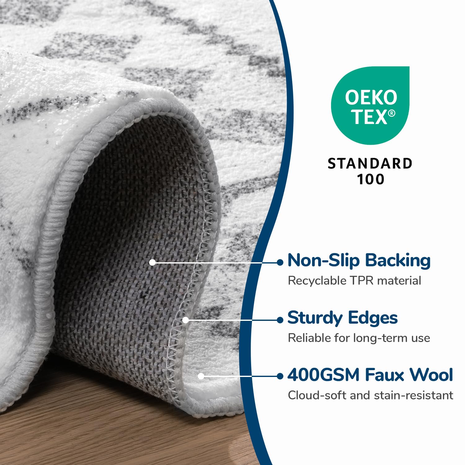 Lessymo 5x7 Area Rugs 5x7, Machine Washable Modern Area Rug, Super Soft Faux-Wool Carpet for Living Room Bedroom Dining Room, Non-Slip Low Pile, Grey White