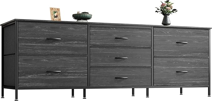 Dresser for Bedroom, 55 Inch Dresser TV Stand for 43, 55, 60 Inch TV, Long Dresser, Fabric Dresser, TV Stand with 7 Drawers, Storage Dresser for Closet, Clothing, Rustic Brown