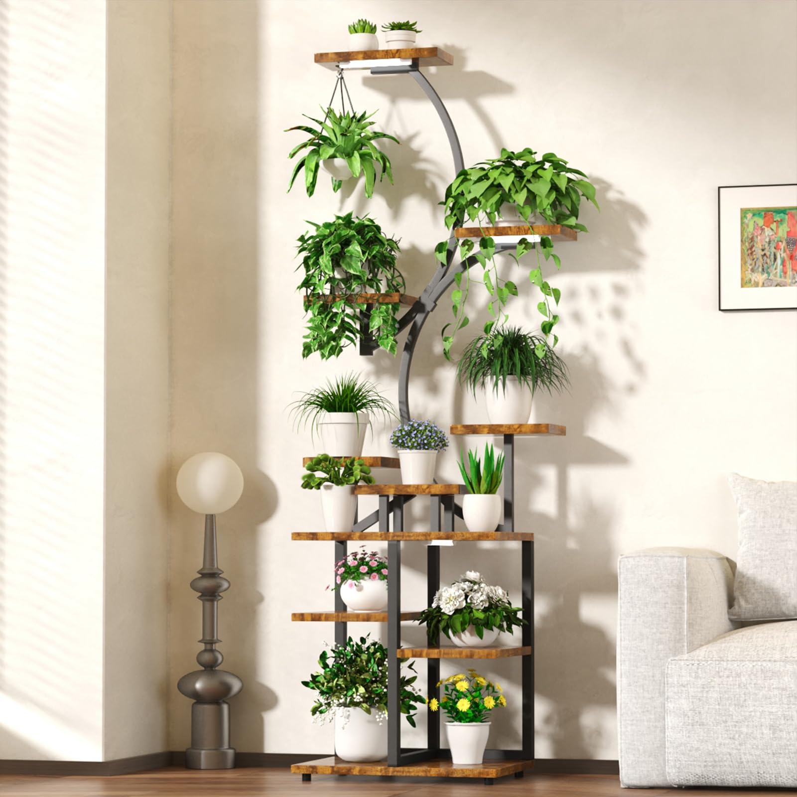 71" Tall Metal Plant Stand Indoor with Grow Lights, 10 Tiered Large Plant Shelf