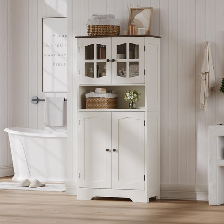 Bathroom Storage Cabinet, Freestanding Storage Cabinet with Doors and Shelves