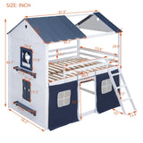 House Full Loft Bunk Bed with Tent, Kids Loft Bed with Ladders,Guardrail