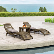 Geoffrey Outdoor Acacia Wood Chaise Lounge Set, Gray Finish