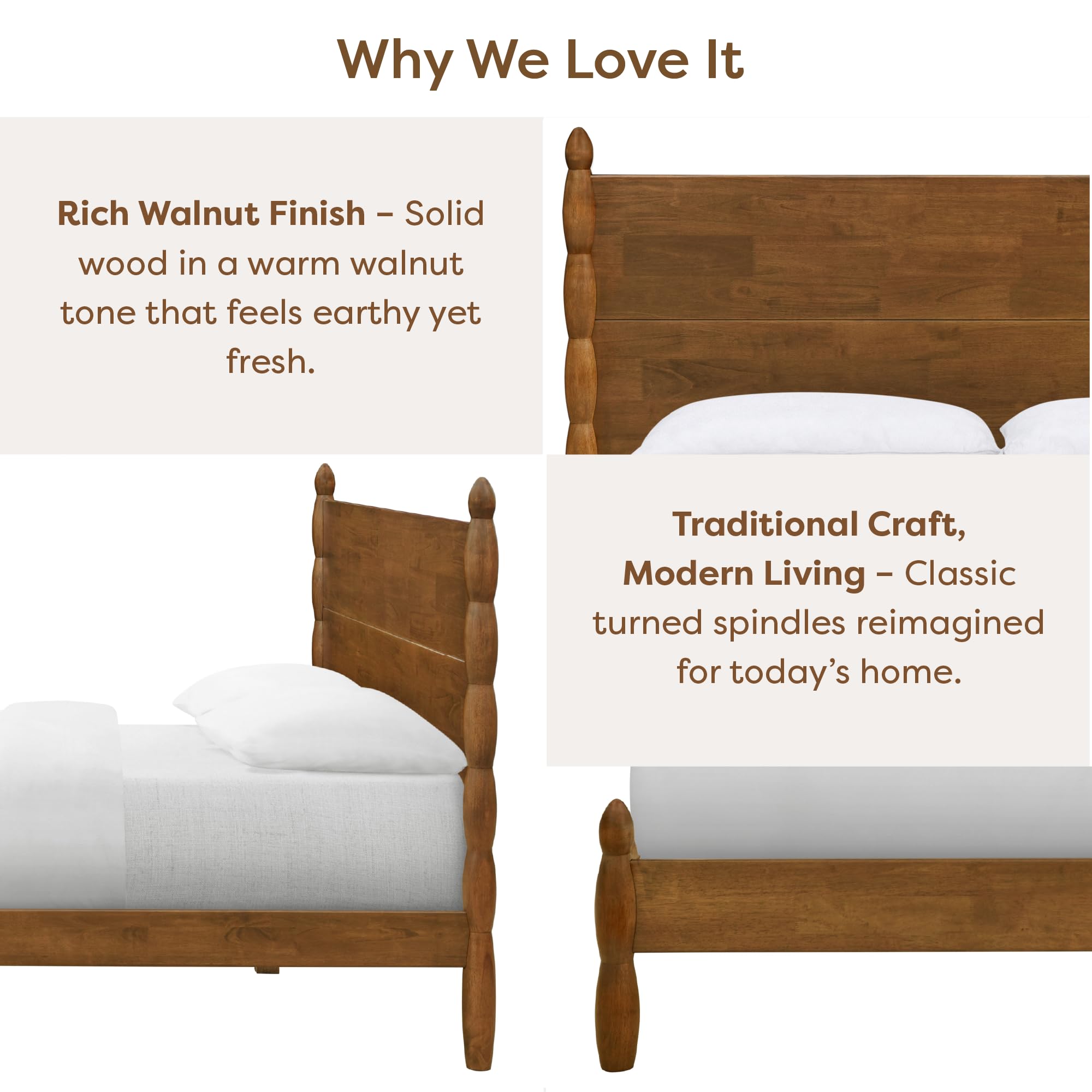 Queen Size Solid Wood Spindle Bed Frame with Four Posts - Walnut Finish