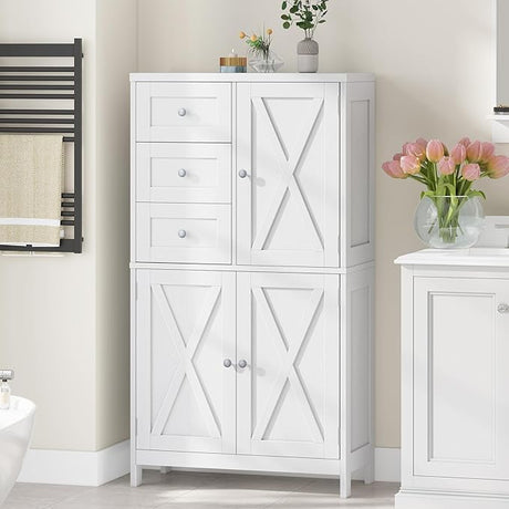 Bathroom Storage Cabinet with 2 Drawers and Barn Doors, Kitchen Pantry Cabinet