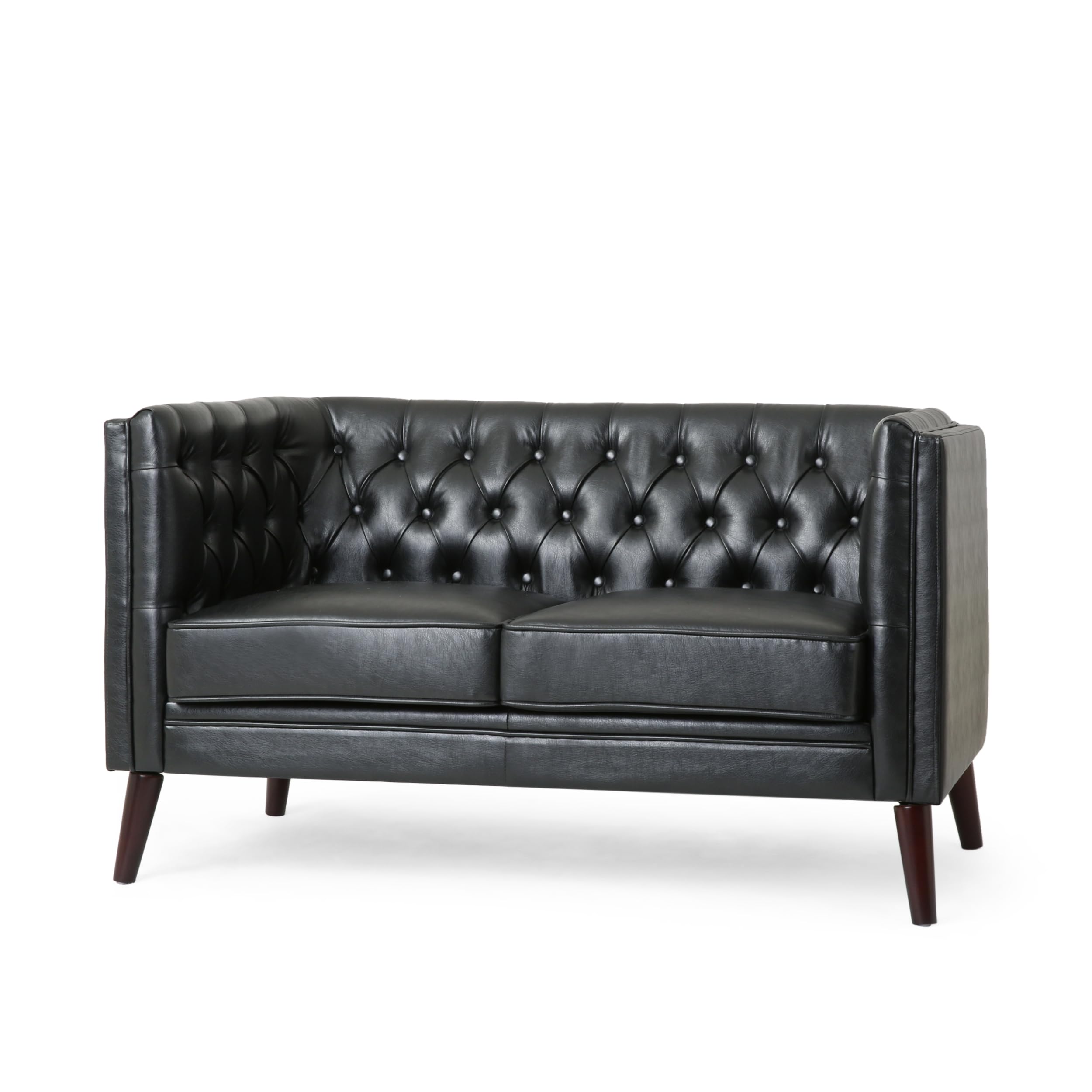 Benjara Janie Loveseat Bench, 54 Inch Wood, Tufted Diamond Faux Leather,