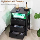 Night Stand Set 2, LED Nightstand with Charging Station, End Side Tables