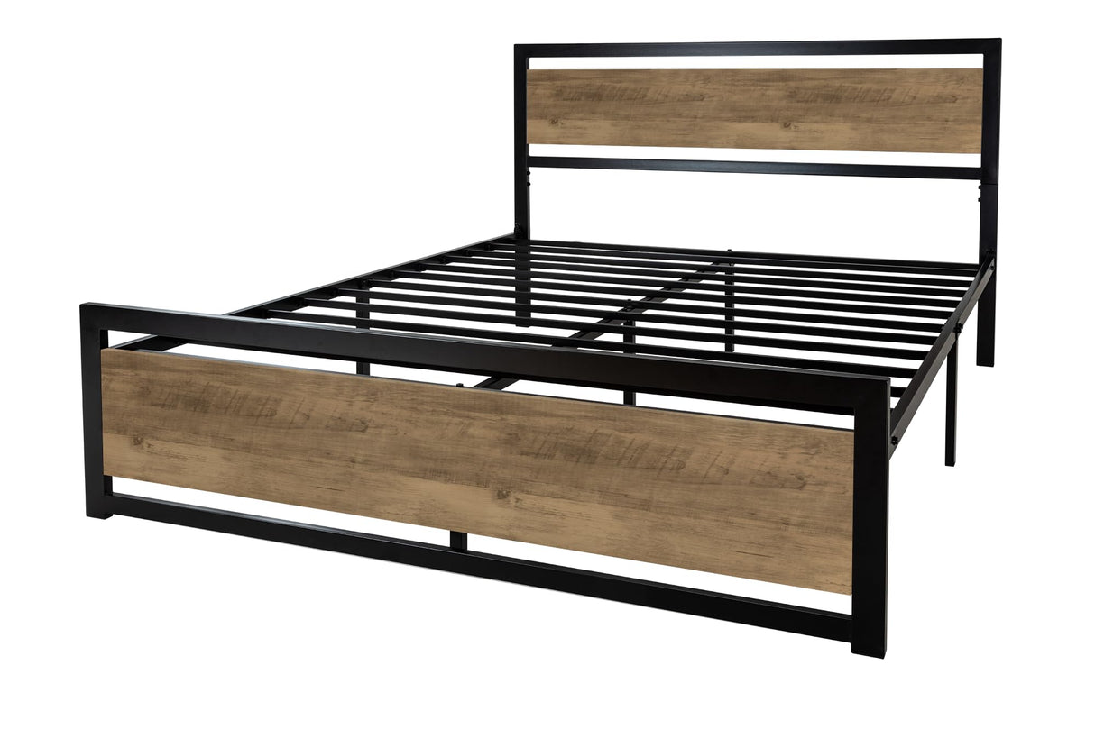 Queen Size Metal Platform Bed Frame with Wooden Headboard/Heavy Duty Strong