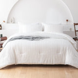 White Comforter Set Queen Size Soft Bedding Sets Boho Striped Pattern Lightweight